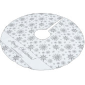 Graue Schneeflocken und gebräuchlicher Familiennam Polyester Weihnachtsbaumdecke (Schrägansicht)