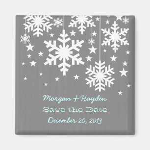 Graue Schneeflocken und Stern-Save the Date Magnet