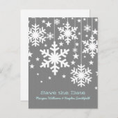 Graue Schneeflocken und Sterne Save the Date Postk Ankündigungspostkarte (Vorne/Hinten)