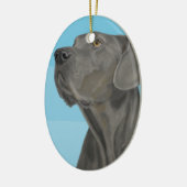 Graue schöne Deutsche Dogge auf Blau Keramik Ornament (Links)