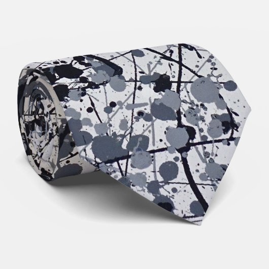 Graue/Schwarz-abstrakte Spritzer-Farbe Krawatte (Gerollt)