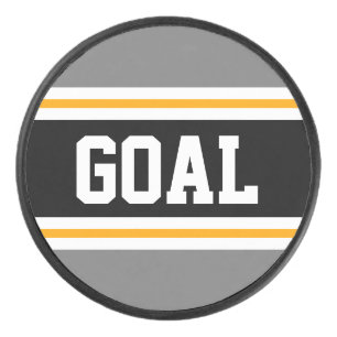 Graue, Schwarz-weiß-gelbe, athletische Streifen Eishockey Puck