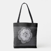Graue Schwarz-weiße Blume Kunsthandwerk Crochet Pr Tasche (Rückseite)