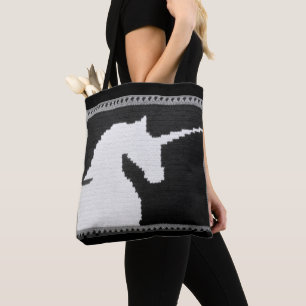 Graue Schwarz-weiße Einhorn Kunsthandwerk Crochet Tasche