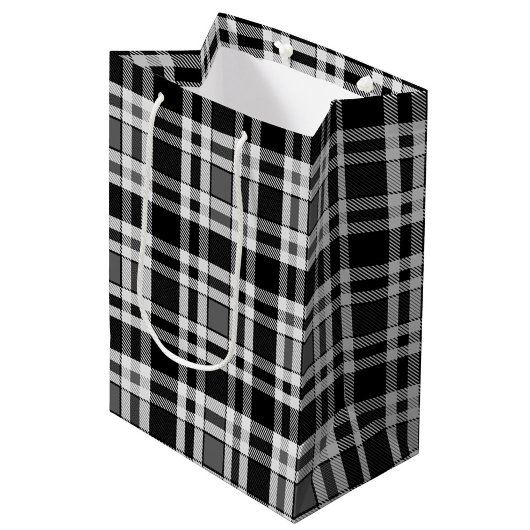 Graue Schwarz-weiße Flannel Kariertes Tartan Desig Mittlere Geschenktüte