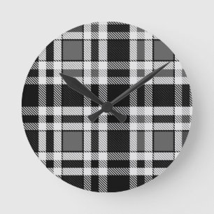 Graue Schwarz-weiße Flannel Kariertes Tartan Desig Runde Wanduhr
