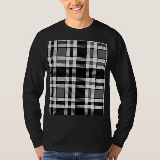 Graue Schwarz-weiße Flannel Kariertes Tartan Desig T-Shirt (Vorderseite)