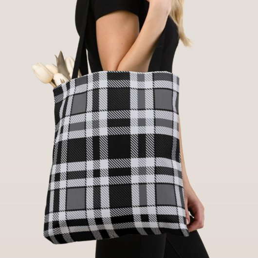 Graue Schwarz-weiße Flannel Kariertes Tartan Desig Tasche