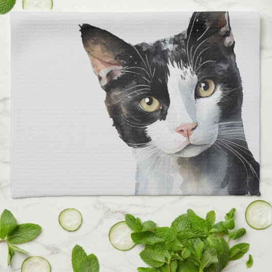 Graue Schwarz-weiße Kitty Cat Geschirrtuch (Gefaltet)