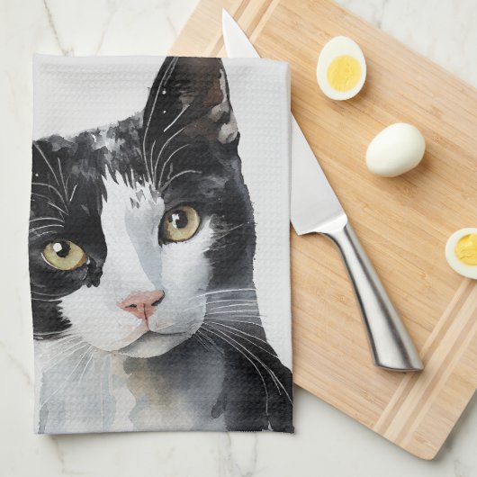 Graue Schwarz-weiße Kitty Cat Geschirrtuch (Viertel Falte)