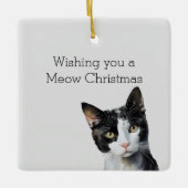 Graue Schwarz-weiße Kitty Cat Keramikornament (Vorderseite)