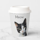 Graue Schwarz-weiße Kitty Cat Pappbecher (Vorderseite)
