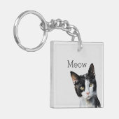 Graue Schwarz-weiße Kitty Cat Schlüsselanhänger (Vorderseite links)