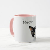 Graue Schwarz-weiße Kitty Cat Tasse (Vorderseite Links)