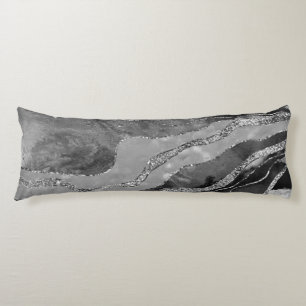 Graue Schwarz-weiße Marmorplatte Agate Silver Gli Seitenschläferkissen