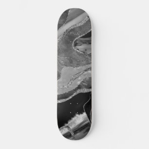 Graue Schwarz-weiße Marmorplatte Agate Silver Gli Skateboard
