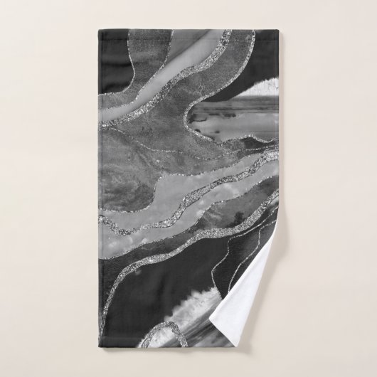 Graue Schwarz-weiße Marmorplatte Agate Silver Glit Badhandtuch Set (Handtuch)