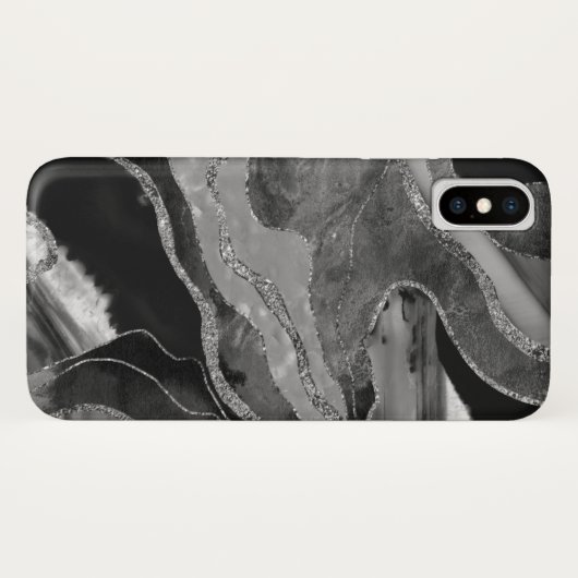 Graue Schwarz-weiße Marmorplatte Agate Silver Glit Case-Mate iPhone Hülle (Rückseite (Horizontal))