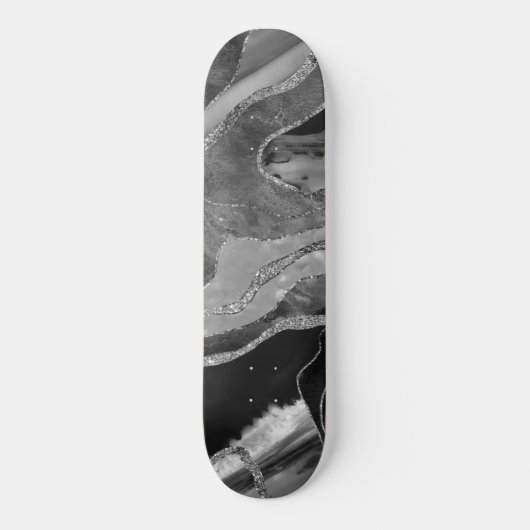 Graue Schwarz-weiße Marmorplatte Agate Silver Glit Skateboard (Vorderseite)