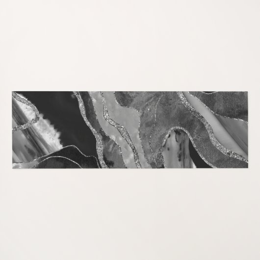 Graue Schwarz-weiße Marmorplatte Agate Silver Glit Yogamatte (Rückseite (Horizontal))