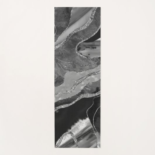 Graue Schwarz-weiße Marmorplatte Agate Silver Glit Yogamatte (Vorderseite)