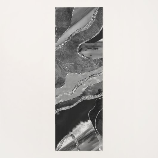 Graue Schwarz-weiße Marmorplatte Agate Silver Glit Yogamatte (Rückseite)