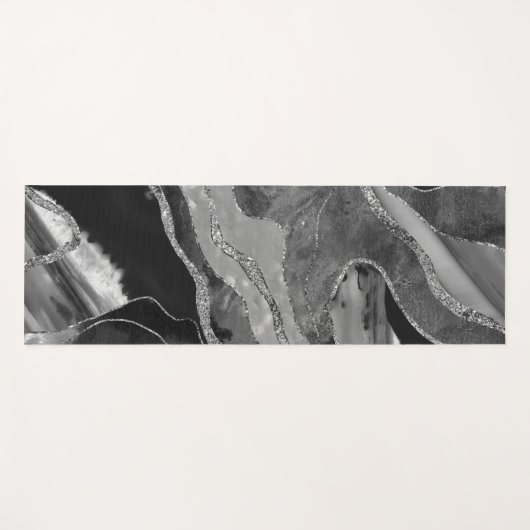 Graue Schwarz-weiße Marmorplatte Agate Silver Glit Yogamatte (Vorderseite (Horizontal))