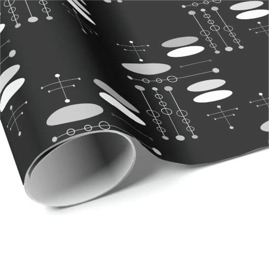 Graue Schwarz-weiße MCM Mitte Jahrhundert Abstrakt Geschenkpapier (Rolleneckpunkt)