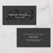 Graue Schwarz-weiße Monogram Manager-Visitenkarte Visitenkarte (Vorne/Hinten)