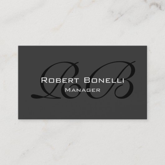 Graue Schwarz-weiße Monogram Manager-Visitenkarte Visitenkarte (Vorderseite)