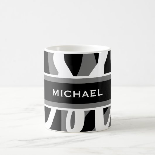 Graue Schwarz-weiße Monogramm Personalisiert Kaffeetasse (Mittel)