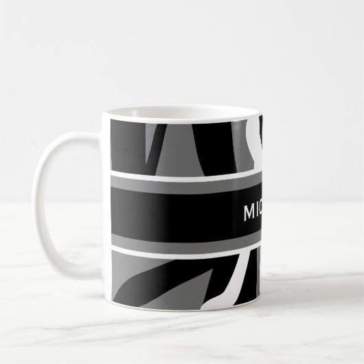 Graue Schwarz-weiße Monogramm Personalisiert Kaffeetasse (Links)