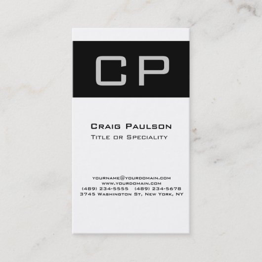 Graue, Schwarz-weiße Monogramm-Visitenkarte Visitenkarte (Vorderseite)