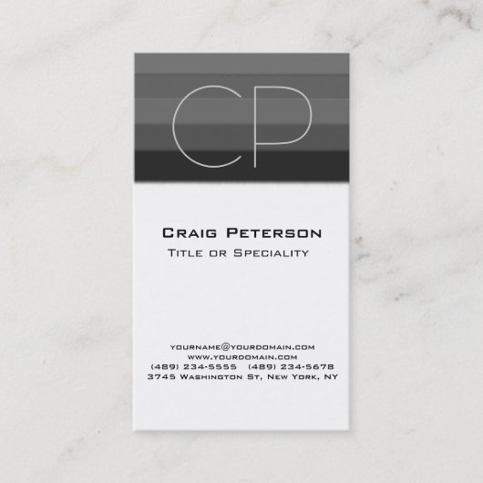 Graue, Schwarz-weiße Monogramm-Visitenkarte Visitenkarte (Vorderseite)