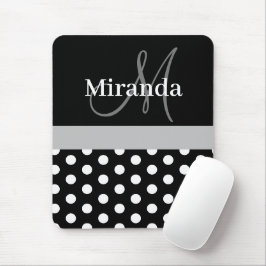 Graue Schwarz-weiße Polka Dot Monogram Maus Pad Mousepad