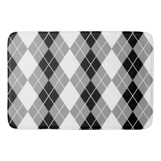 Graue Schwarz-weiße Raute Diamond Design Badematte (Vorderseite)