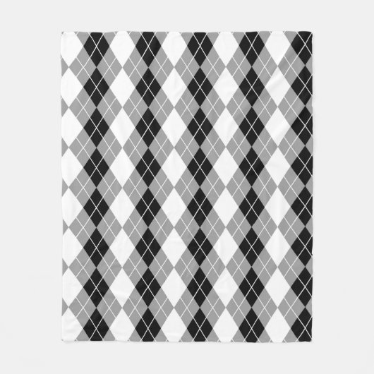 Graue Schwarz-weiße Raute Diamond Design Fleecedecke (Vorderseite)