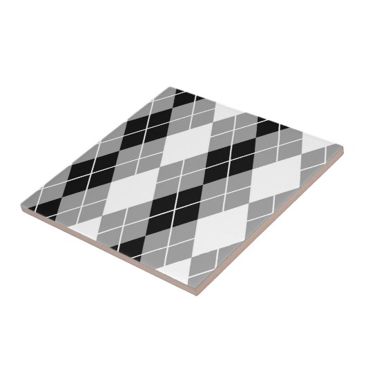 Graue Schwarz-weiße Raute Diamond Design Fliese (Seite)