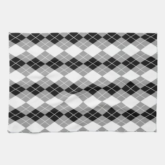 Graue Schwarz-weiße Raute Diamond Design Geschirrtuch (Horizontal)