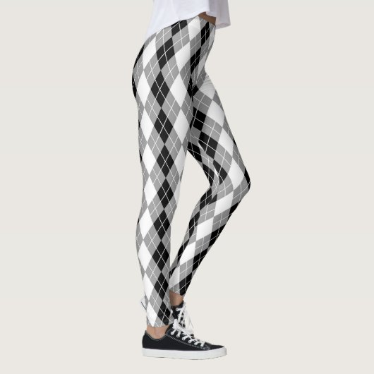 Graue Schwarz-weiße Raute Diamond Design Leggings (Rechts)