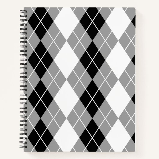 Graue Schwarz-weiße Raute Diamond Design Notizblock (Vorderseite)