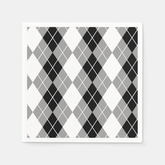 Graue Schwarz-weiße Raute Diamond Design Serviette (Vorderseite)