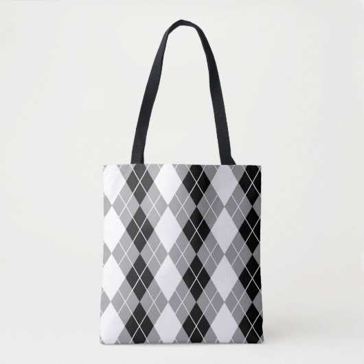 Graue Schwarz-weiße Raute Diamond Design Tasche (Vorderseite)