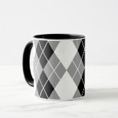 Graue Schwarz-weiße Raute Diamond Design Tasse (Vorderseite Links)