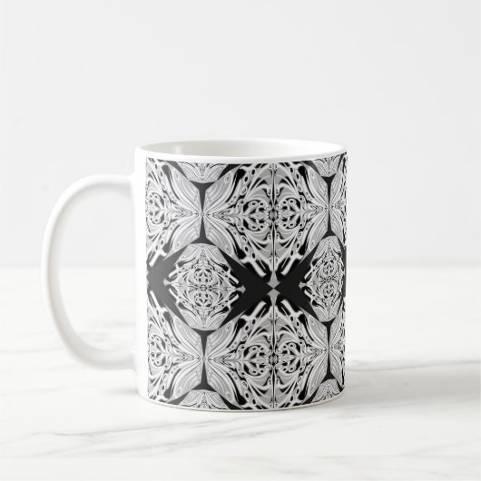 Graue Schwarz-weiße Schmetterling Abstraktes Muste Kaffeetasse (Links)