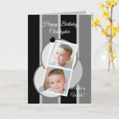 Graue, schwarz-weiße Streifen Fotos Geburtstag Karte (Gelbe Blume)