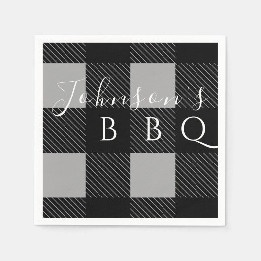 Graue schwarze Buffalo Karo GRILLEN Serviette (Vorderseite)