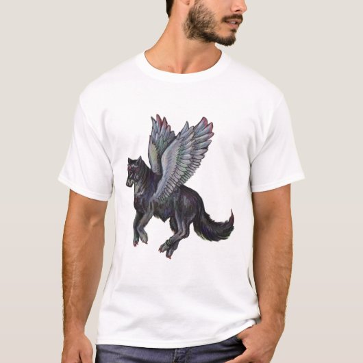 Graue schwarze Fliegen-Wolf-Wolf-Hunde- Flügel T-Shirt (Vorderseite)
