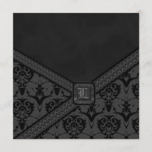Graue & schwarze gothische Spitze Hochzeit Einladung