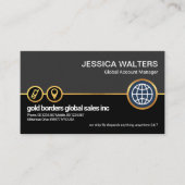 Graue schwarze Imitat Gold Location Icon Global Visitenkarte (Vorderseite)